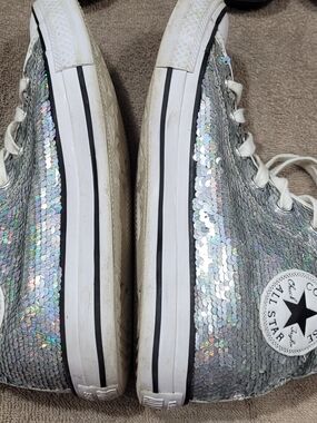 Converse All Star Holographic Sequin High-Top Sneakers - Silver